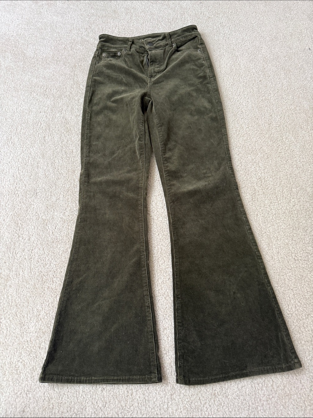 American Eagle Olive Green Corduroy Flare Jeans